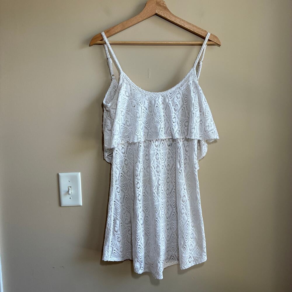 Roxy open back sheer white lacy minidress swimsuit coverup women's size medium